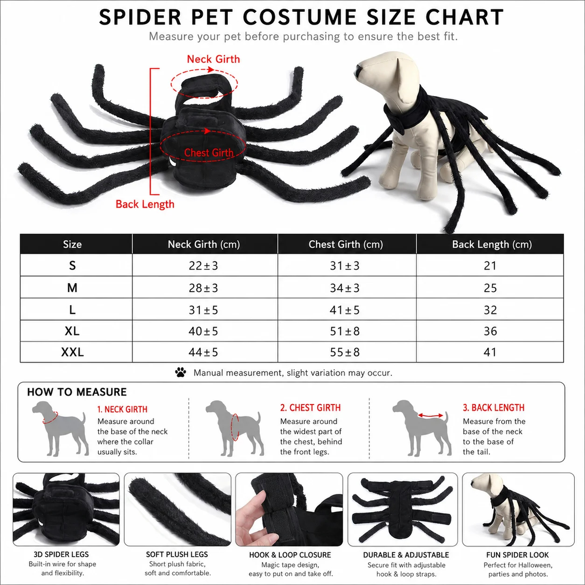 Halloween Spider Pet Costume/ Halloween Spinnenkostuum voor Huisdieren
